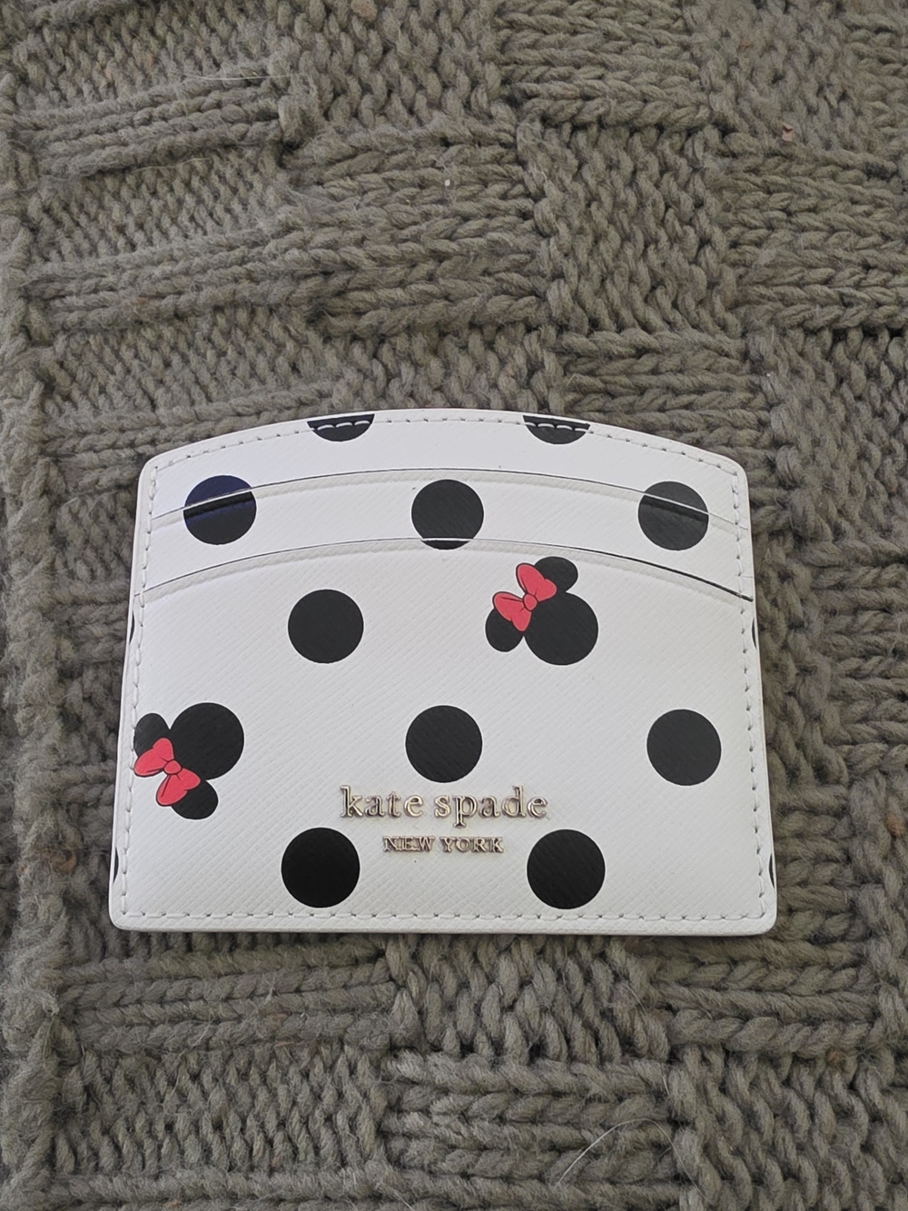 Kate Spade Disney White Polka Dot Card Case with Bow Accents. New